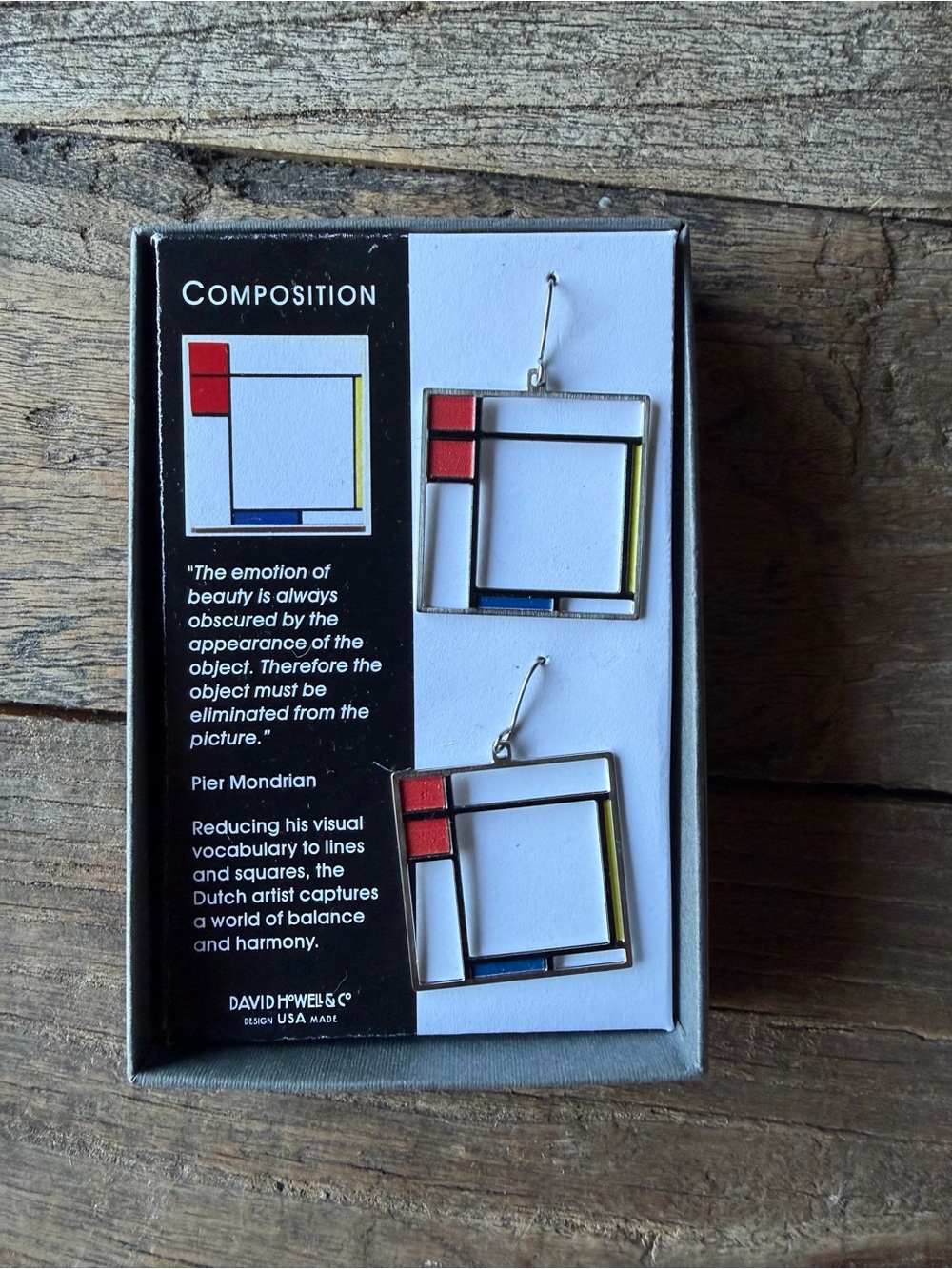 David Howell Composition Mondrian-Inspired Red, Blue & Yellow Square Earrings